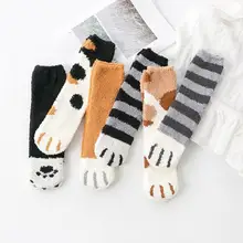 Черная пятница, Мультяшные женские осенне-зимние домашние носки из кораллового флиса с котами и лапами,, рождественский подарок