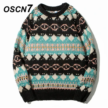 

OSCN7 Funny Oversize Sweaters Men 2020 Winter High Streetwear Fashion Mens Pullovers Round Neck Vintage Sweaters 6F015