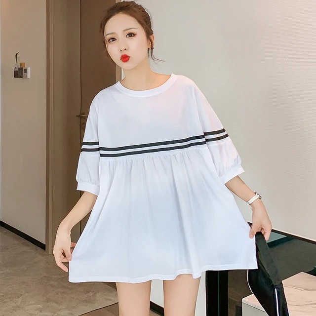 116# Summer Large Size Loose Maternity T Shirt Korean Fashion Tunic Clothes for Pregnant Women Cotton Pregnancy Tees Tops 2