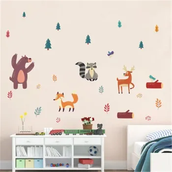 

Cartoon Forest Animals Wall Stickers For Kids Room Home Decor Nordic Style Bear Fox Deer Girls Baby Bedroom Decorative Stickers