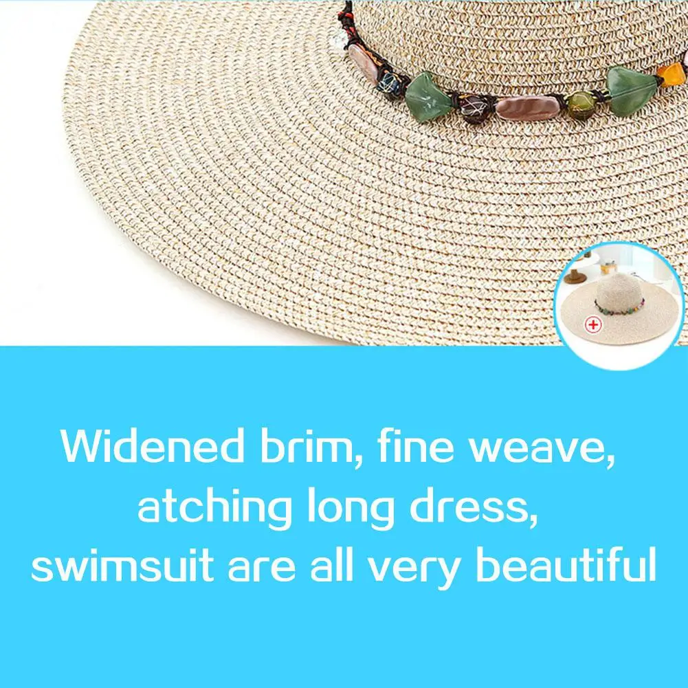 Kuulee Women High Quality Hat straw weaving Summer Beach Outdoor Sun Hat Large Eaves Sun Hat 80g