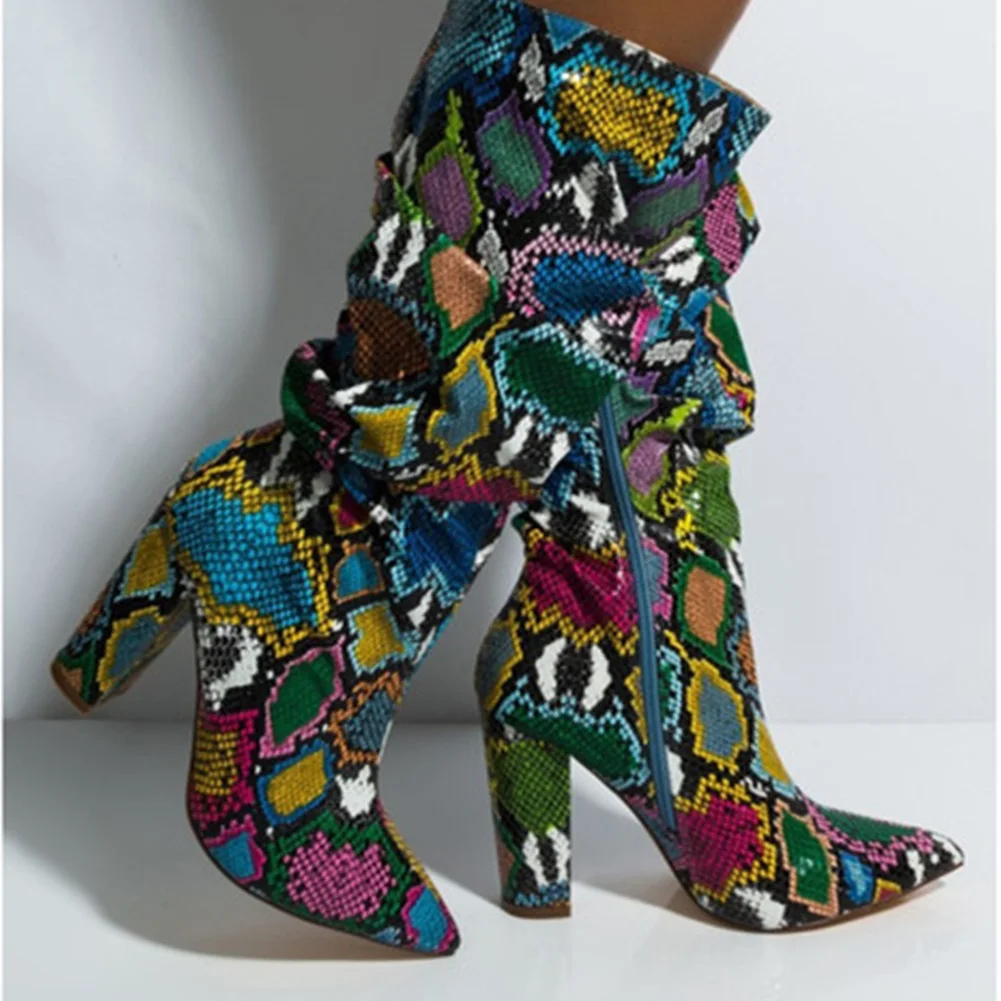 

Doratasia Large Size 47 customized Sexy colorful Snake Pointed Toe Shoes Woman Boots Female High Heels Party Boots Women Shoes