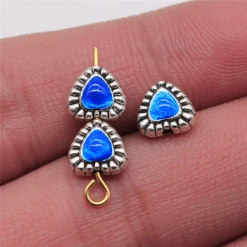 

WYSIWYG Jewelry Making Accessories Diy Craft 20pcs Antique Silver Color 7x8mm Blue Enamel Heart Beads