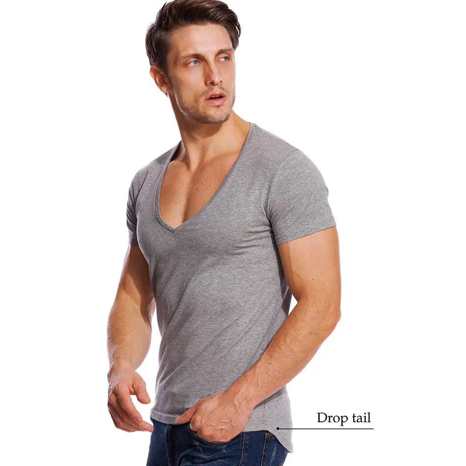 Men's Compression Short Sleeve T-Shirt - Deep V-Neck Muscle Fitness Tight Summer Tee image 3