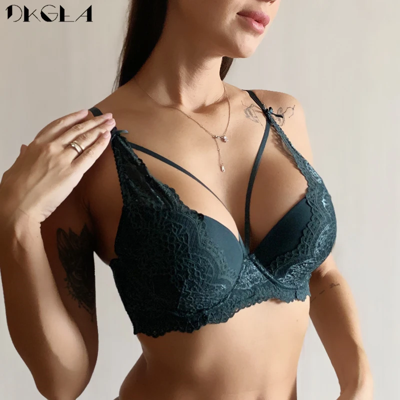 Мода Зеленый Нижнее Белье Женщин Бюстгальтер Push Up A B C Кубок Хлопок Толстый Черный