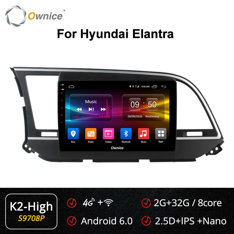 Ownice K1 K2 K3 автомобильный радиоплеер " для hyundai Elantra gps Navi Android 9,0 octa 8 core 4G LTE 32GB DAB+ Carplay DVR - Цвет: S9708 K2-High