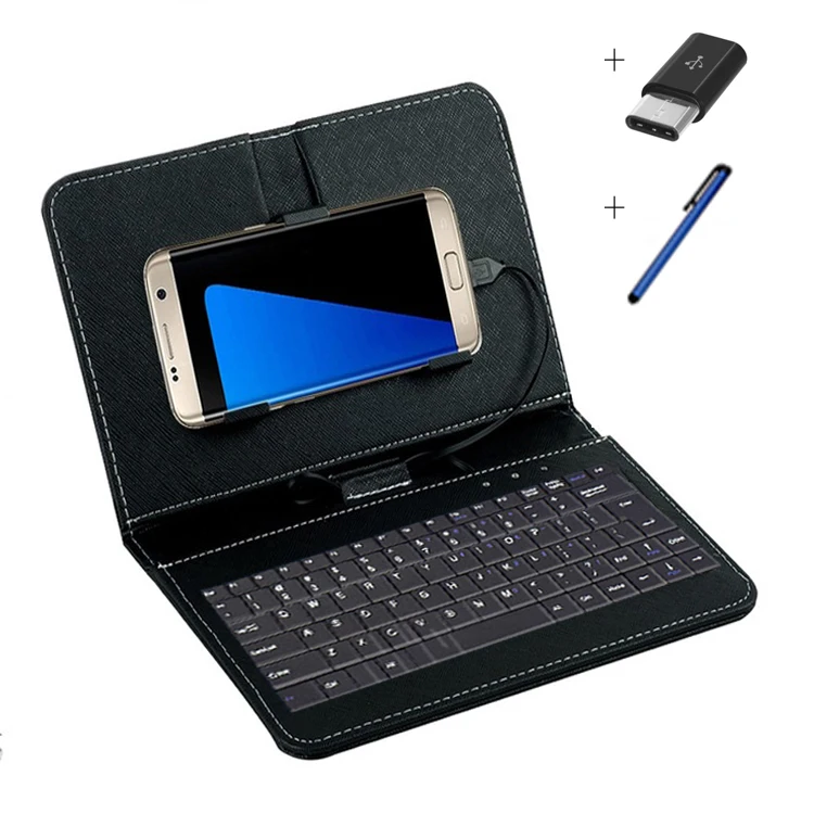 Универсальный чехол-клавиатура для планшета на Android 5-11, чехол-клавиатура для мобильного телефона с наклейками на русском и испанском языках - Цвет: black for phone