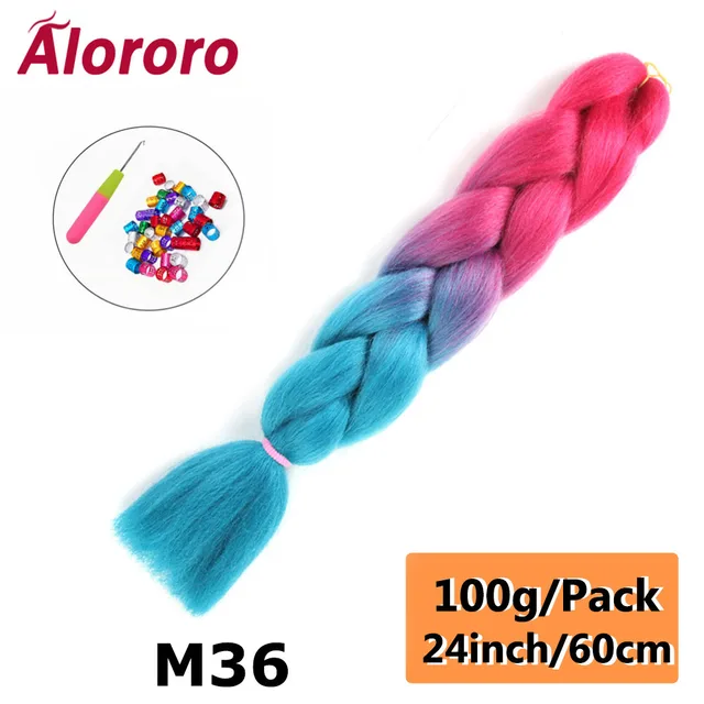 Jumbo Braid Hair Extensions Green Synthetic Braiding Hair 24 Inch Afro Blue Pink Purple Blonde Ombre Hair for Braids Alororo 24inches-M36