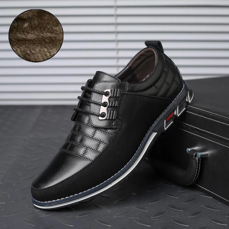 Мужская повседневная обувь из натуральной кожи; дышащие мужские кроссовки; модельные оксфорды на шнуровке; деловая прогулочная обувь; официальная Свадебная обувь - Цвет: Plush Black