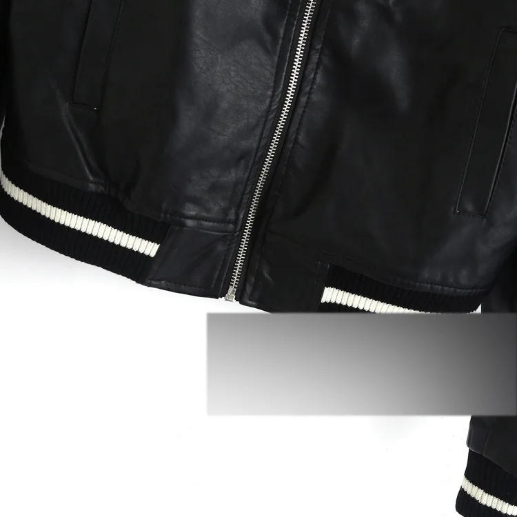 

Is66 New Style Motorcycle Stand Collar Washed Leather Cropped Jacket Slim Fit PU Leather Jacket Fine Embroidered Floral Embroide