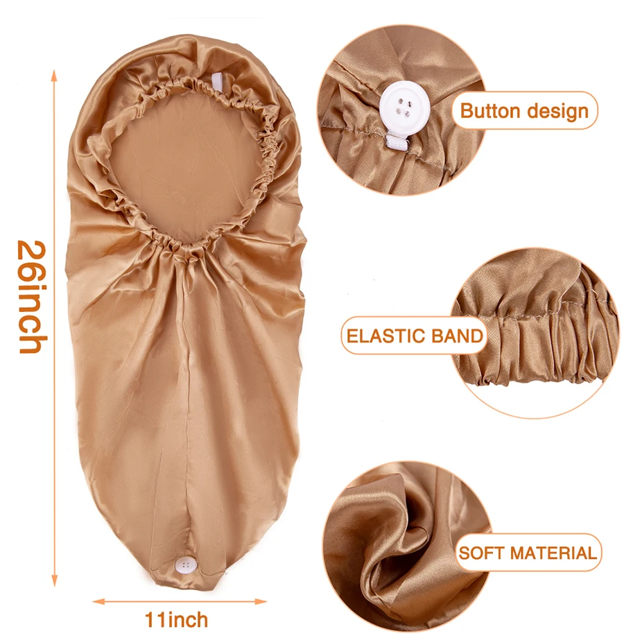 Description Picture 5 of itemLong Sleep Cap For Women 1 Pack Large Soft Elastic Band Satin Bonnet For Braids Dreadlocks Long Curly Hair 12 Colors Choose