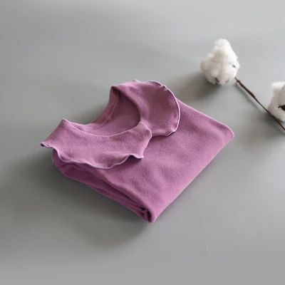 purple Топы для маленьких девочек, футболка осенний однотонный топ с длинными рукавами, Милая футболка хлопковая Футболка принцессы с воротником «Питер Пэн» для маленьких девочек, LZ158 - Цвет: purple