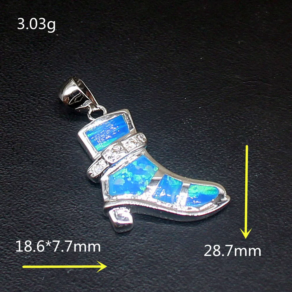 Gemstonefactory Jewelry Big Promotion 925 Silver Special Blue Opal High Heel Shape Women Ladies Gifts Necklace Pendant 20214534