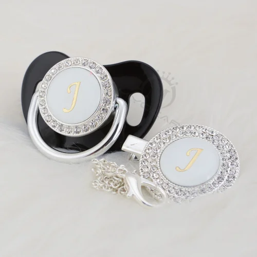 BLING silver bling pacifier and pacifier clip set name Initials letter J unique BPA free dummy bling baby shower gift LJ-1 - Цвет: LJ-4 -1  6-18M