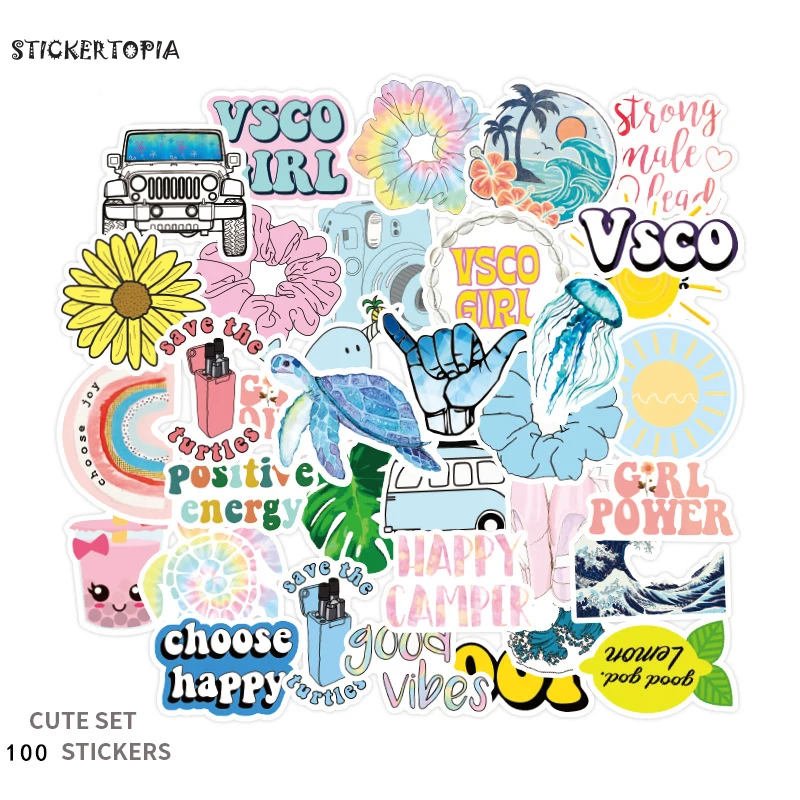 

100PCS Decorative Sticker Viso Stickers Cute Diary Journal for DIY Laptop Moto Bicycle Skateboard Luggage Suitcase Notebook