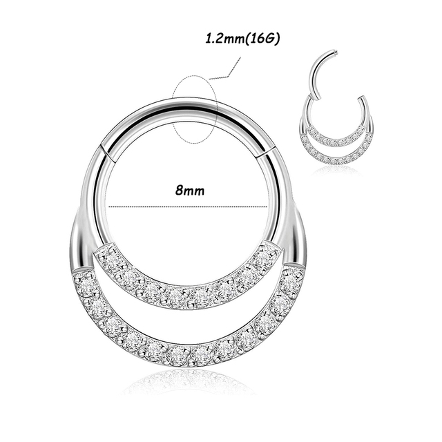 361L Surgical Steel Septum Clicker Crystal Moon Hoop Nose Ring Ear Tragus Cartilage Daith Earring 16G Piercing Body Jewelry