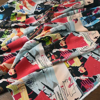 

140CM Wide 16MM Cartoon People Print Silk Crepe De Chine Fabric for Summer Dress Blouse Skirt Shirt Pants H576