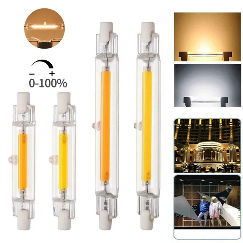 

R7S LED 118mm 78mm Dimmable COB Lamp Bulb Glass Tube 60W 100W Replace Halogen Lamp Light AC110V AC 220V R7S Spotlight Cold White