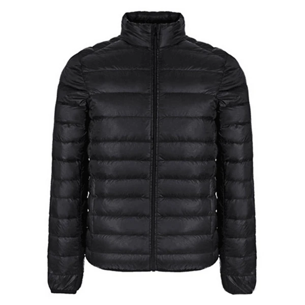 Black Осенне-зимняя мужская куртка, новинка, тонкие пальто, 80% утиный пух, ультра-светильник, тонкий, стоячий воротник, с хлопковой подкладкой, однотонные парки, хорошее пальто - Цвет: Black