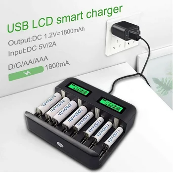 

Intelligent Rechargeable Lcd display Battery Charger With 8 Ports Convenient for AA AAA C D Battery Charger multiple protections