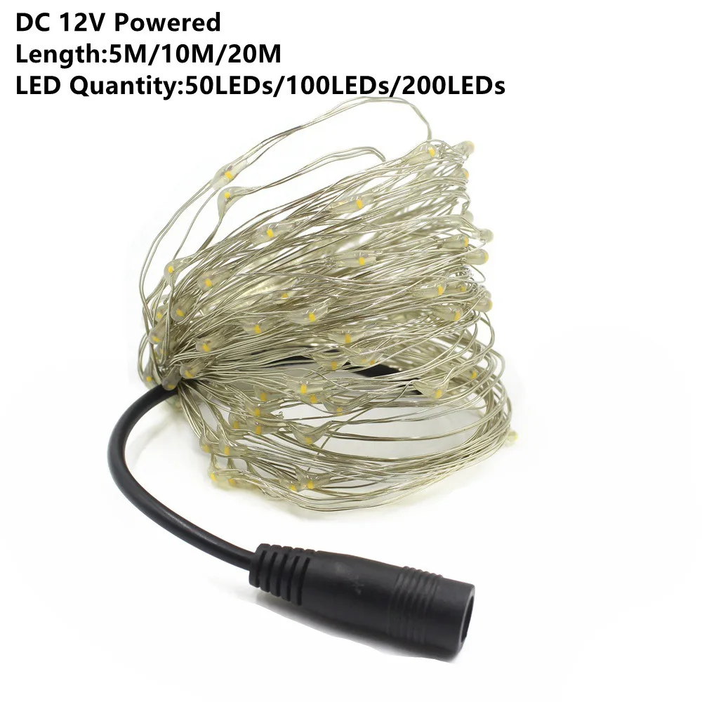 DC 12V 1 м/2 м/5 м/10 м/20 м Медный Серебряный провод светодиодный гирлянда сказочное освещение праздничное освещение для рождественской елки гирлянда Свадебная вечеринка украшение - Испускаемый цвет: DC 12V