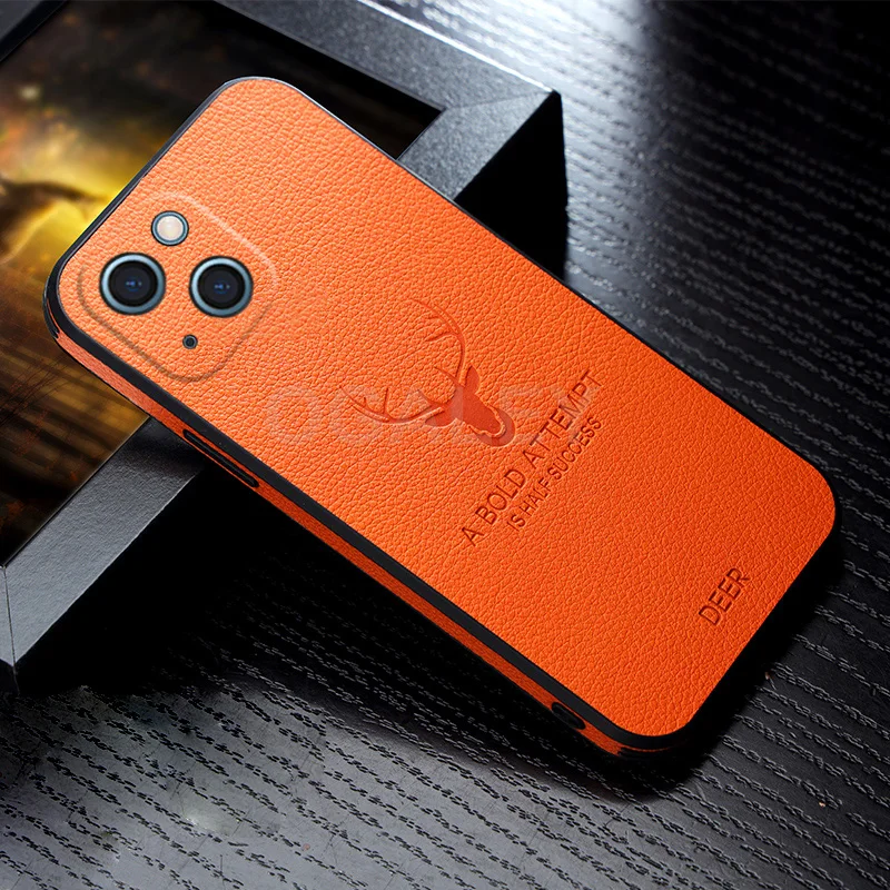 Square Leather Cover For iPhone 12 Pro Max 13 Pro Case For iPhone 13 11 Pro Max XS 12Pro X XR Cover Luxury Shockproof Deer Cases iphone 13 mini case clear