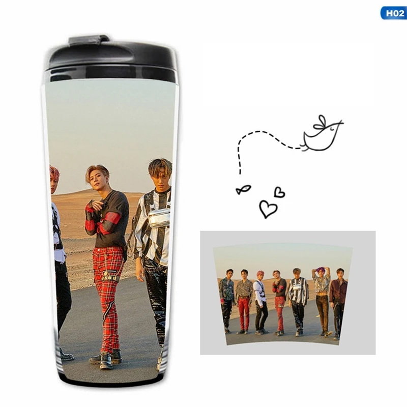 02 Kpop SuperM Мини альбом из нержавеющей стали чашка для воды K-pop BAEKHYUN LUCAS MARK TAEYONG TEN TAEMIN KAI двухслойная кривая чашка для бутылок - Цвет: 02