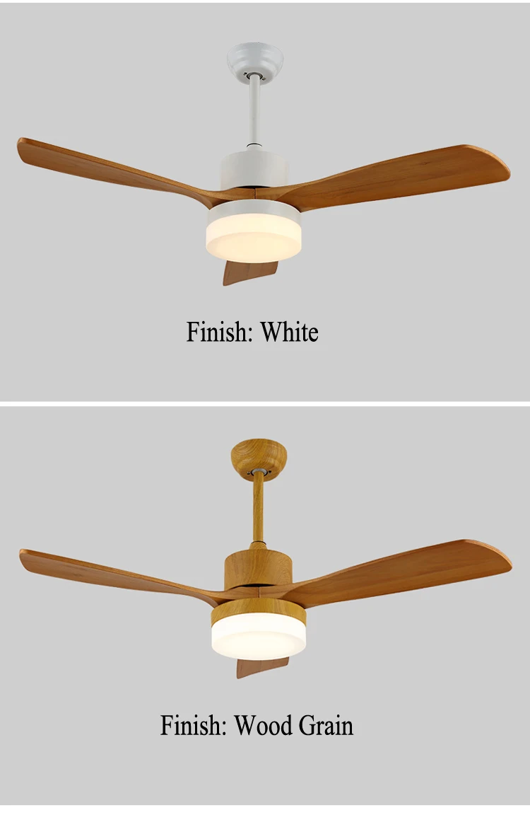 Modern Decorative Solid Wooden Blade Matte Black Energy Saving LED Ceiling Fan With Light