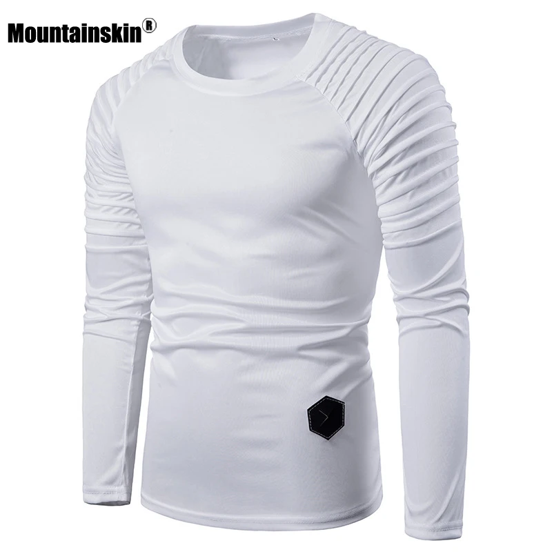 

Мужская Повседневная футболка Mountainskin, тонкая Однотонная футболка с длинным рукавом, со складками, в стиле хип-хоп, лето 2021