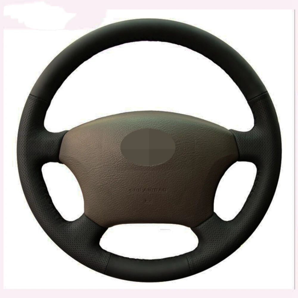 Black Car Steering Wheel Cover Handstitched Genuine Leather For Toyota