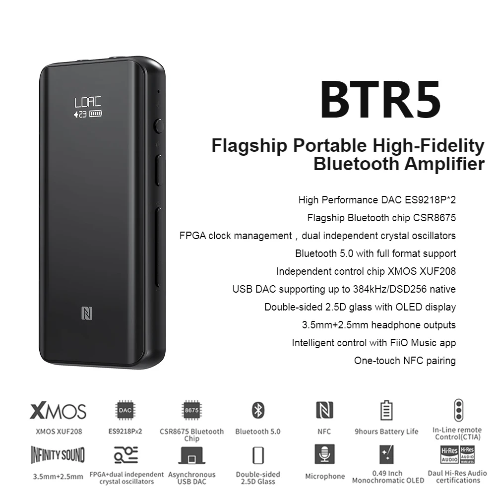 Усилитель для наушников Fiio BTR5 ES9218P USB DAC Bluetooth 5 0 выход 3 5/2 мм AAC SBC aptX LDAC