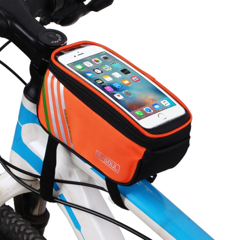 Водонепроницаемый экран велосипедные сумки Велоспорт передняя рама сумка кошелек-туба сенсорный экран MTB Рама Передняя труба хранения горный#50 - Цвет: Оранжевый