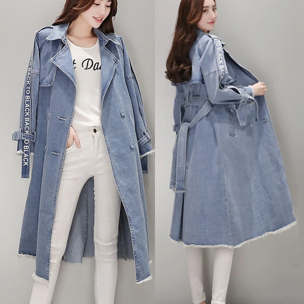 JAYCOSIN 2019 Plus Size Winter And Autumn Fashion Women Casual Solid Long Sleeve Denim Long Cardigan Jackets Outwear Coat 919