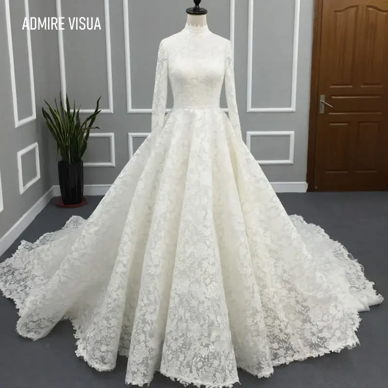 

Wedding Dress A-Line Lace Full Sleeves Chapel Train Marry With For Party Plus Size Bride Gown Vestidos De Novia