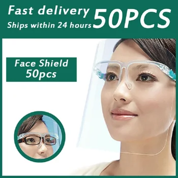 

50PCS Unisex Safety Clear Lens Protective Full Face Film Cover Shield Plastic Anti-fog saliva Faceshield Easy Wearing Designer