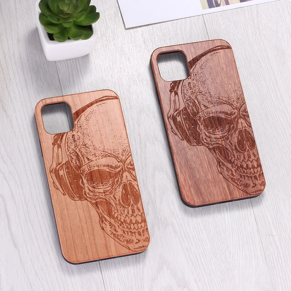 Мужской Стильный чехол с черепом из настоящего дерева для iPhone 12 6S 6Plus 7 7Plus 8 8Plus X XR XS