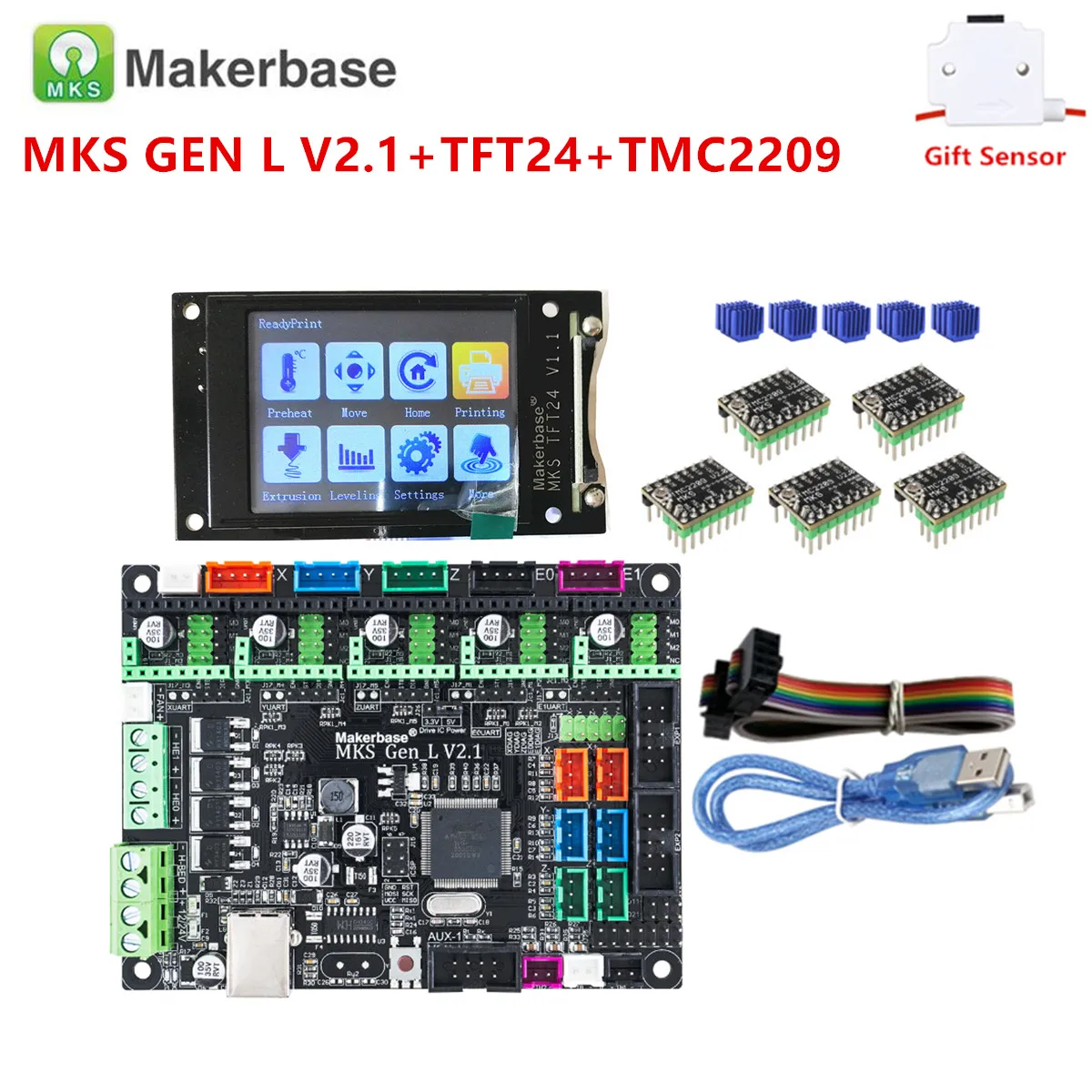 Комплект контроллеров для 3D принтера материнская плата MKS GEN L V2.1 + сенсорный экран