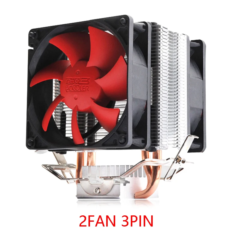 Pccooler 2 Heatpipe Процессор Cooler двойной 80 мм тихий охлаждающий вентилятор для intel LGA 775 1150 1151 1155 1556 AMD AM4 AM3 - Цвет лезвия: 2fan 3PIN