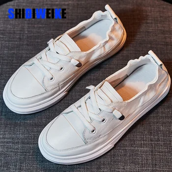

Women Vulcanized Shoes Pu Soft Leather Shoes Lace Up Casual Comfort Vulcanized Shoe Flat Sneakers Female 2020 Fashion Loafers