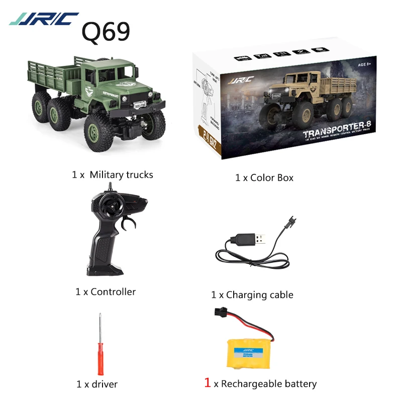 JJRC/Q68 Q69 6WD 1/18 RC Автомобиль 2,4G внедорожный военный грузовик с дистанционным управлением 10 км/ч RC Гусеничный альпинистский автомобиль игрушка RTR - Цвет: Q69 GR-2 batteries