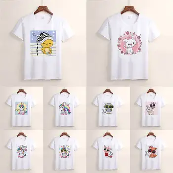 

New Fashion Summer T-shirt Cartoon Owl Unicorn Cat Harajuku Short Sleeve O-neck Casual Lovely Tees Cool Top TX33