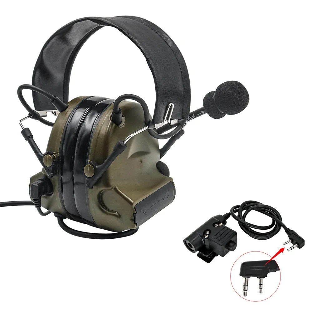 

Comtac II Tactical Headset Military headphones Noise Reduction Sound Pickup Ear Protection FG+ U94 PTT Kenwood 2 pin Plug