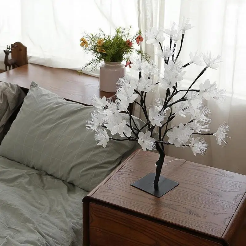 24LED Light Night Lamp Romantic Fiber Flower Tree Light Black Branch Decoration Holiday Gift