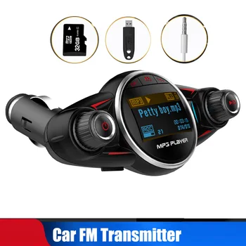 

Konrisa Handsfree Car Kit Bluetooth FM Transmitter Modulator Radio Adapter Aux Ouput Audio Music Player Support TF Card U-disk