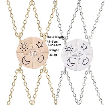 Conjunto de 4 piezas de collar de moda BFF, mejor amigo, regalo de joyería de la amistad, sol, luna, nube y Estrella, con incrustaciones de diamantes de imitación, colgante de costura 1