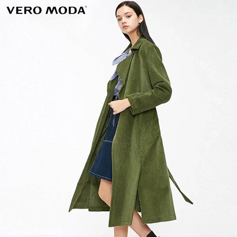 Vero Moda Осень Зима хлопок вельвет Сплит длинный плащ куртка женская| 318409508