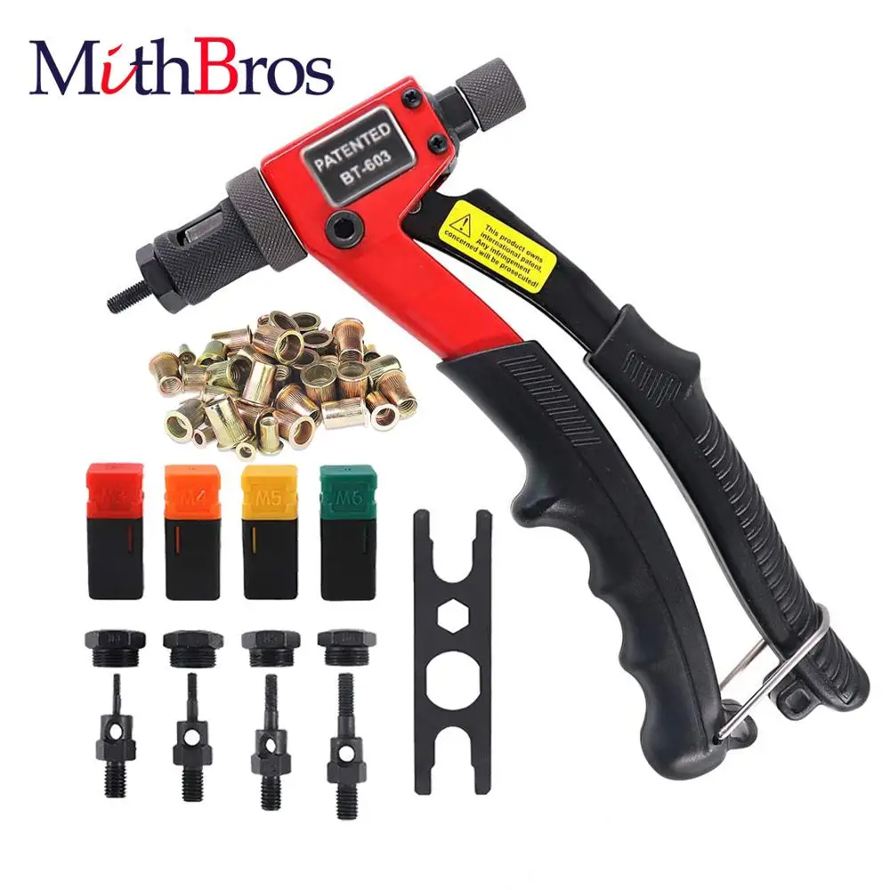 Mithbros kit de armas de rebite manual, ferramenta de rebite manual para porca com setter de mão e rebitador com mandril m3/m4/m5/m6 BT 603|Alicates de rebite| - AliExpress