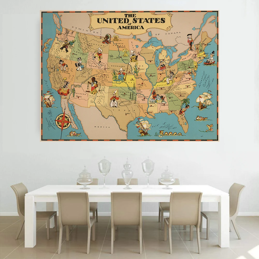 Citon United States Vintage Funny Map Canvas Art Oil Painting Artwork  Poster Picture Modern Wall Decor Home Decoration Gifts|Painting &  Calligraphy| - AliExpress