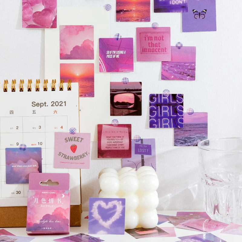 Pink Purple Love Material Sticky Diary Stickers Aesthetic Scrapbook Sticker for Notebooks Stationery Supplies Packing 46PCS