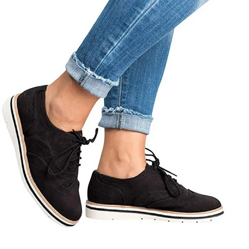 Hot Sale Spring British Style Woman Platform Shoes Women Casual Shoes Flats Leather Shoes Cut-Outs Flat Plus Size 35-43 - Цвет: black